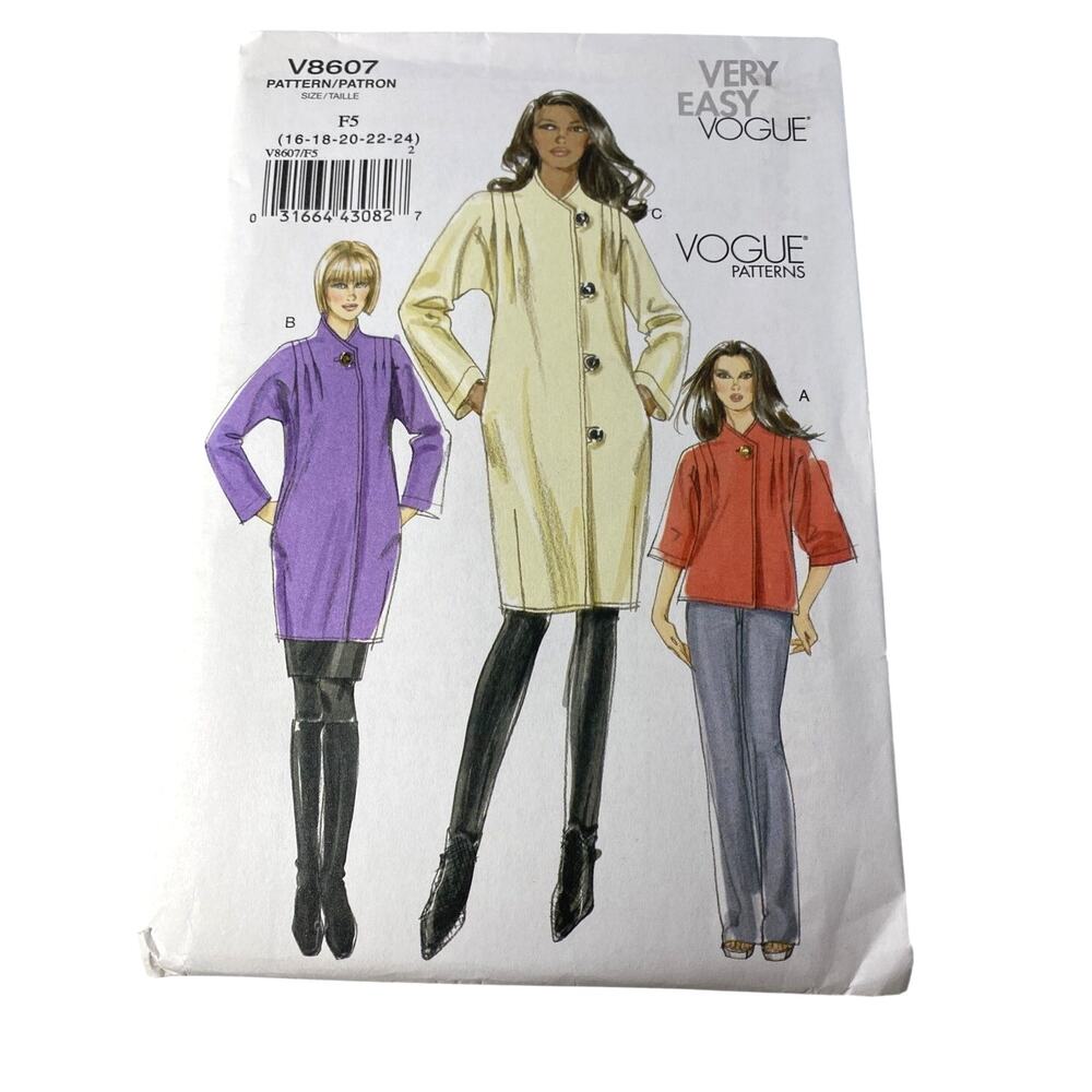 Vogue V8607 Jacket Coat Pattern F5 16-24 Minimalist Mod Kimono OOP Uncut FF UC